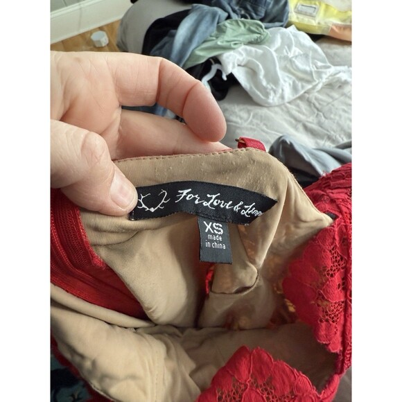 For Love & Lemons Gianna Midi Dress XS Red Lace Bodycon Adjustable Straps - Picture 6 of 7